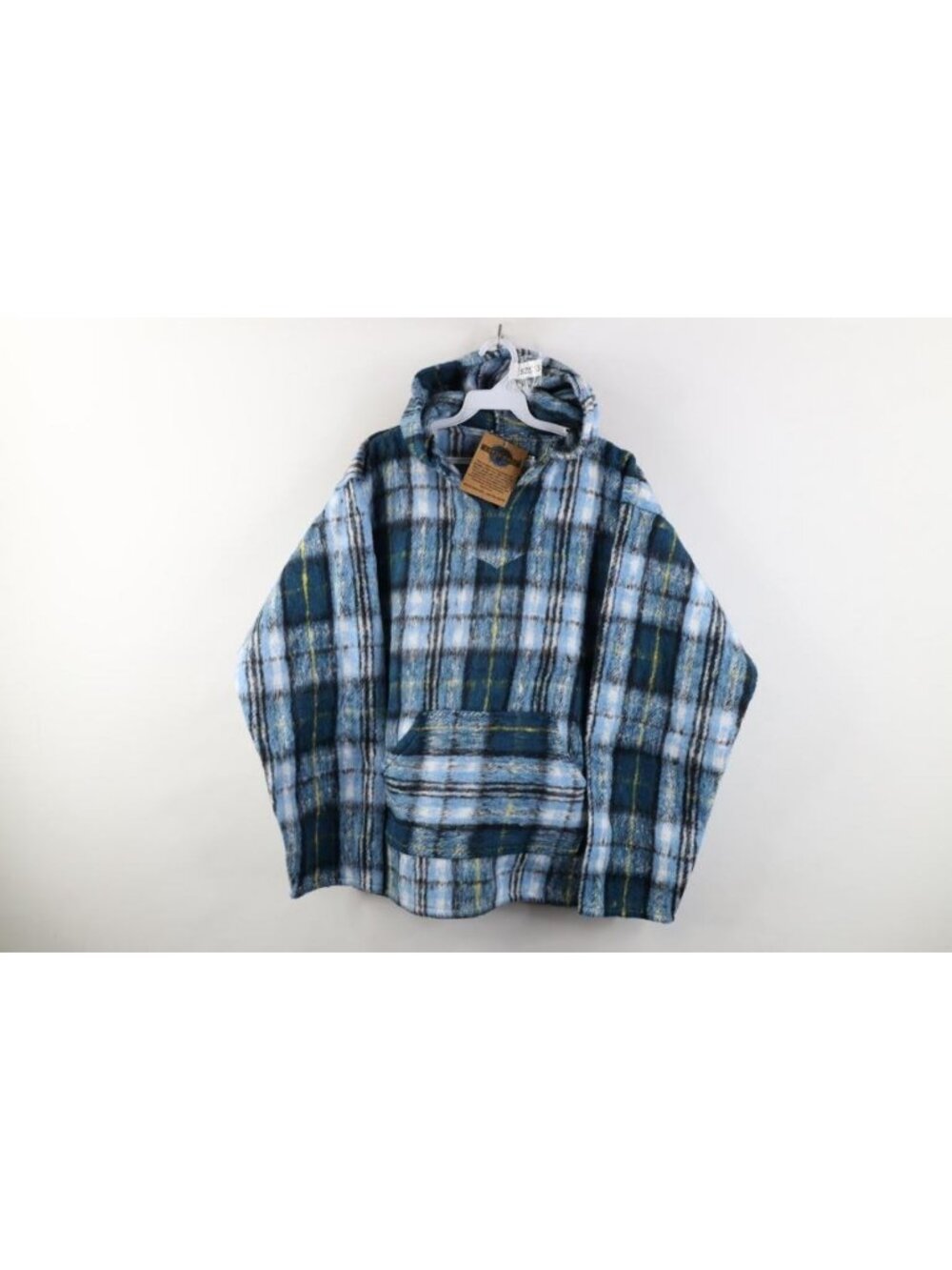 Deadstock Vintage 90s Streetwear Mens Medium Drug Rug Hoodie Sweatshirt Plaid